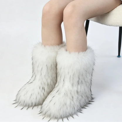 Winter Fluffy Women's Faux Fur Boots Plush Warm Woman Snow Boots 2026 Luxury Girls Furry Platform Boots Women's Ankle Boots