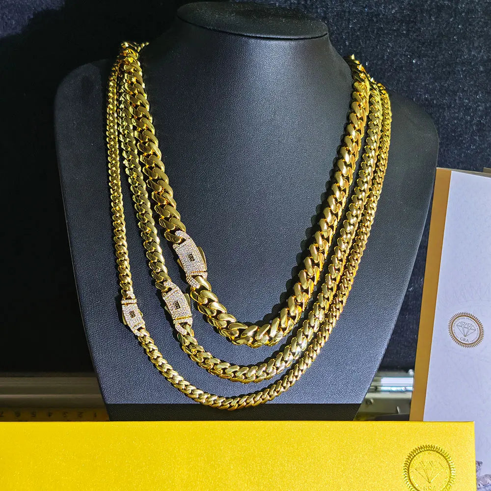 ICEBLING Moissanite 925 Silver Monaco Chain 14K Gold Plated Thick Iced Out Diamond Clasp Flat Cuban Link Choker Necklace Men