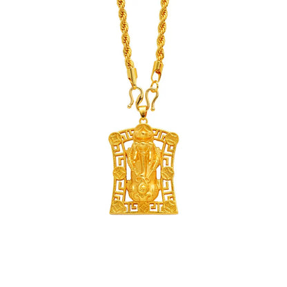 Business Simple Gold Swallowing Beast Square Pendant For Men And Women 24K Gold AU999, Calm Office Couple Accessory