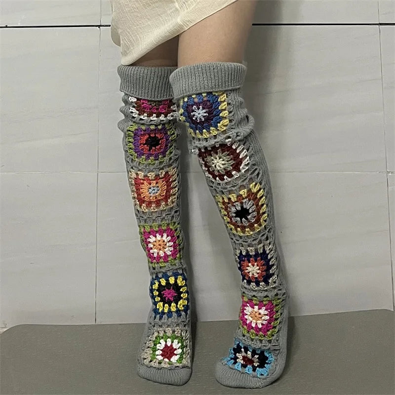 2025 New Womens Autumn Winter Thigh Socks Extra Long Ethnic Crochet Knit Stockings Over Knee Socks Hot Sale