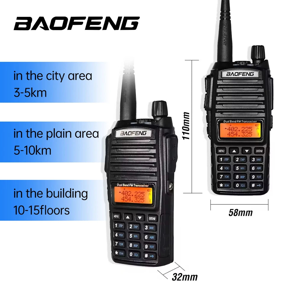 5W/8W High Power Baofeng UV-82 Unieke Dual PTT Walkie Talkie Uv82 Dual Band Vhf/Uhf FM 10Km Long Rang Two Way Ham CB Radio
