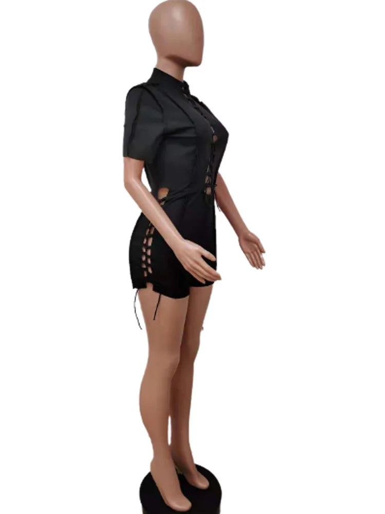 Wholesale Streetwear Jumpsuit Women 2023 One-pieces Outfits Rompers Summer Green Short Sleeve Bodycon Casual Bandage Playsuits
