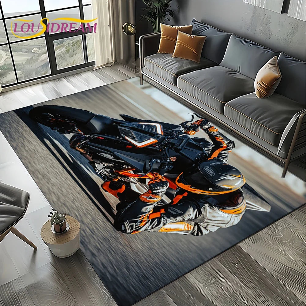 Racing Car K-KTM Motorcycle Carpet Rug for Living Room Bedroom Home Sofa Decoration,Kids Play Area Rug Non-slip Floor Mat Gift