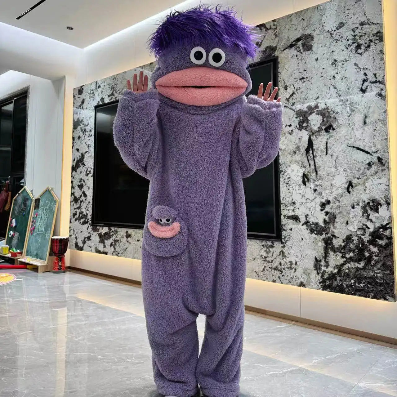 Cute Big Mouth Monster Onesie Pajamas Thick Coral Fleece Homewear Funny Couple Sleepwear for Men Women Autumn Winter Lounge Wear