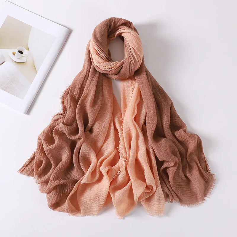 180*90cm Gradient Cotton Linen Women Muslim Hijab Scarf Woman Islamic Arab Shawl Wrap Head Scarves Ready To Wear Headscarf