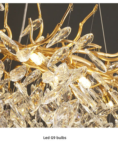 Modern Dining Room Branch Pendant Lights Lustre Crystal Led Hanging Lamp Post Luxury G9 Suspend Lamp Gold Droplight Fixtures