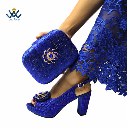 New Design Peep Toe African Spring Autumn Lady Shoes and Bag Set in Gold Color Women Sandal in Wedding