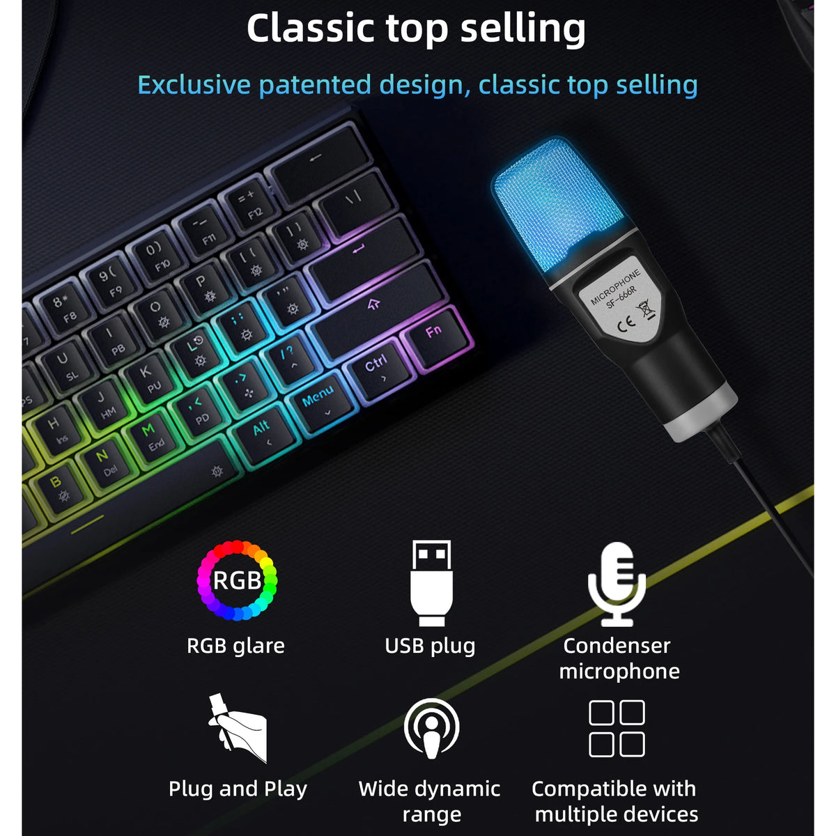 Computer Professional Gaming Condenser Microphone Karaoke Mic PC Laptop USB Wired Live Streaming Podcast Studio Mike Kit Gamer