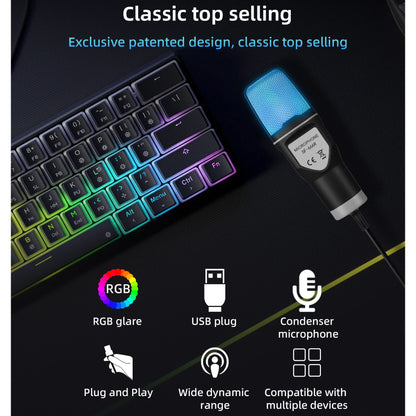 Computer Professional Gaming Condenser Microphone Karaoke Mic PC Laptop USB Wired Live Streaming Podcast Studio Mike Kit Gamer