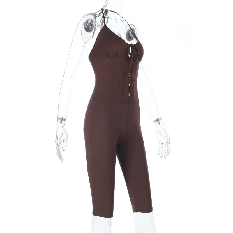 Women'S Spring Summer New Solid Slim Backless V-Neck Sexy Sports Comfortable Slim Thin Jumpsuit 2026 Skinny Bodycon Jumpsuits