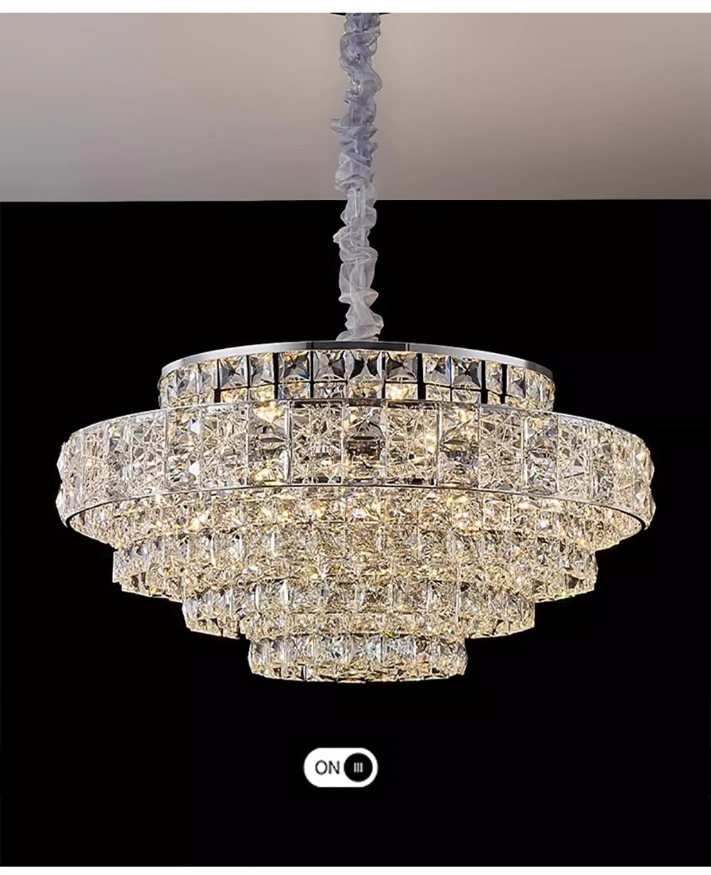 Luxury Glittering Crystal Long Pendant Lights Modern Lustres LED Oval Hanging Lamps for Ceiling Home Decor for Dining Room