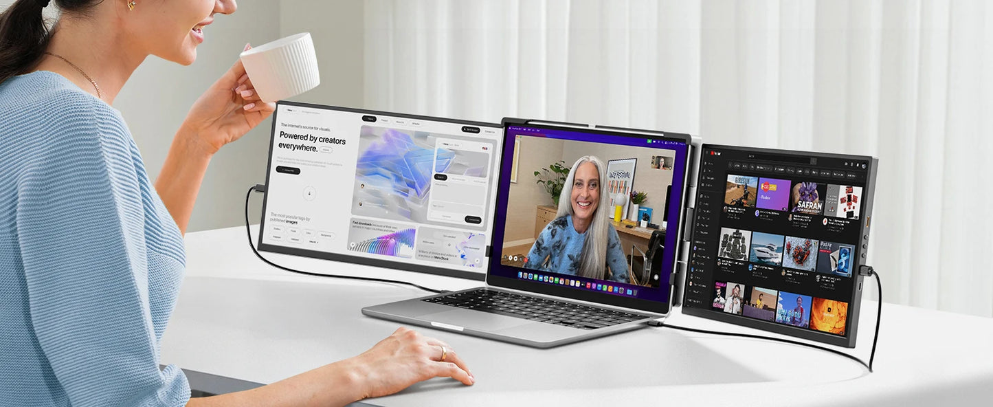 Dopesplay 15.6 inch Triple Screen Extender for Laptop Mini PC 1080 FHD IPS External Extension Portable Dual Monitor For MAC Wins