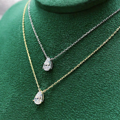 TY Certified 1CT 2CT Pear Cut D VVS1 Moissanite Necklace for Women 18k Gold Plated Jewelry 100% Sterling Silver 925 Pendant