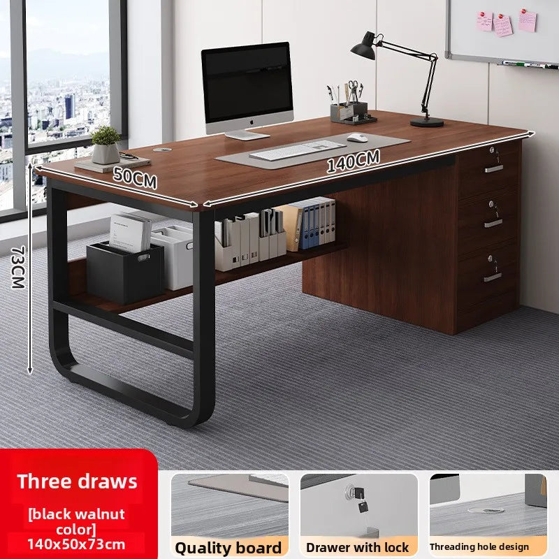 Durable Computer Desk Desktop Simple Single with Drawer Lock Desk Modern Office Staff Desk
