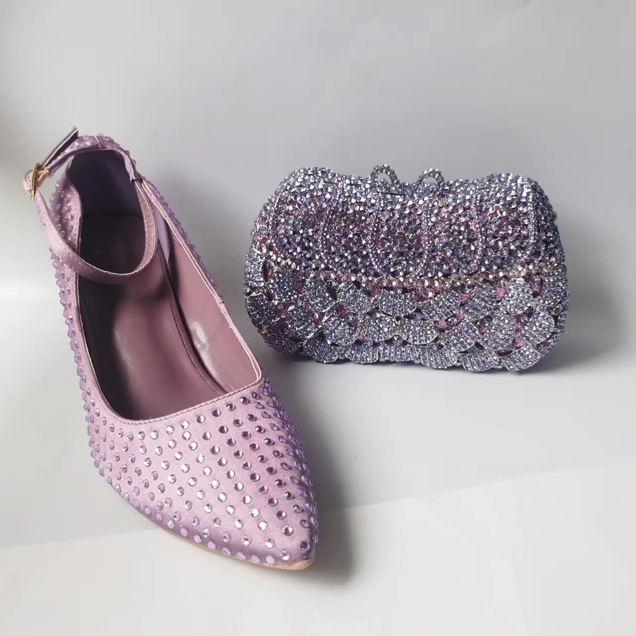 INSIGHTLINK Lady Stones Shoes and Bag Sets for Evening Purses Party Rhinestone Luxury Heels Sandals Set for Party Elegant Pumps