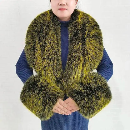 Large Women Faux Fox Fur Scarf Winter Jackets Warm Fluffy Shawl Fashion Artificial Fur Collar And Cuff Set Fluffy Scarves Female