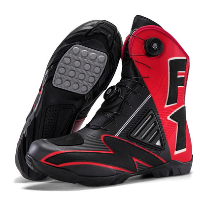 Motorcycle Riding Shoes Moto Boots Men Women High Top Dual Dial Buckle TPU Side Panel Anti Slip Rubber Sole Racing Touring 37-47