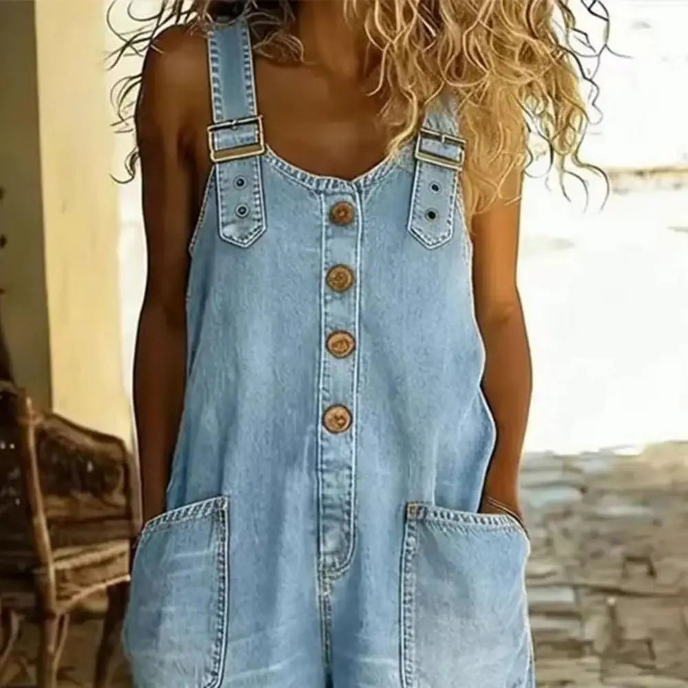 Fashion Denim Overalls for Women Loose Fit Classic Bib Casual Jean Stretchy Denim Overall Jumpsuit Tapered Leg Jean Pants