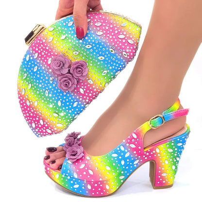 New Arrival Italian Women Shoes and Bag Set Decorated with Rhinestone In Party African Italian Shoes and Bag Set Party Shoes Bag