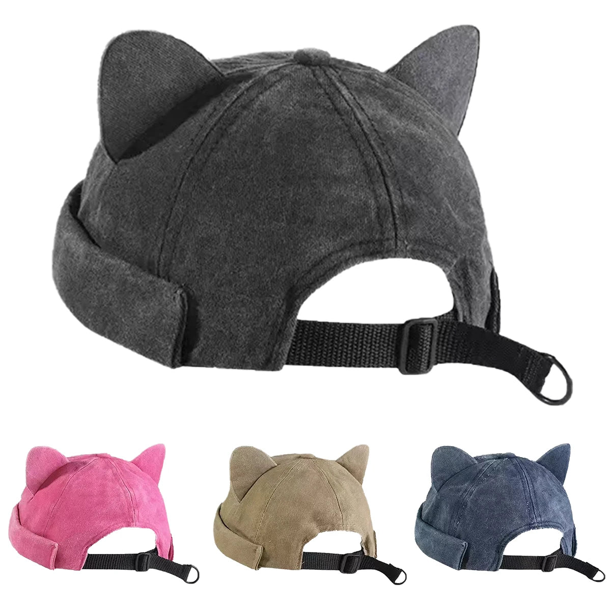 Unisex Cat Ears Wash Landlord Caps Spring and Autumn Adjustable Melon Skin Hats Literary Hip Hop Hat Painter Cap