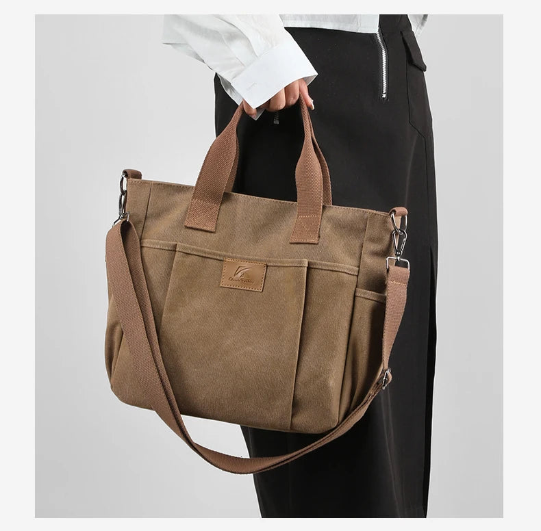 High Capacity Top-Handle Bag For Women Shoulder CrossBody Bag Vintage Canvas Ladies Tote Messenger Bag Female Travel Handbag