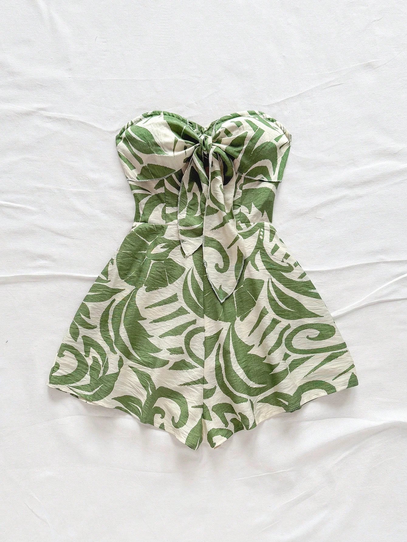 Women's Vacation Spring/Summer Carnival Cruise Party Watercolor Silhouette Printed Lace Up Front Knot Loose Strapless Jumpsuit