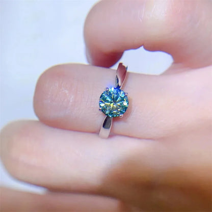 100% Original 18K white gold and platinum PT950 green moissanite classic four-prong diamond ring with color certificate
