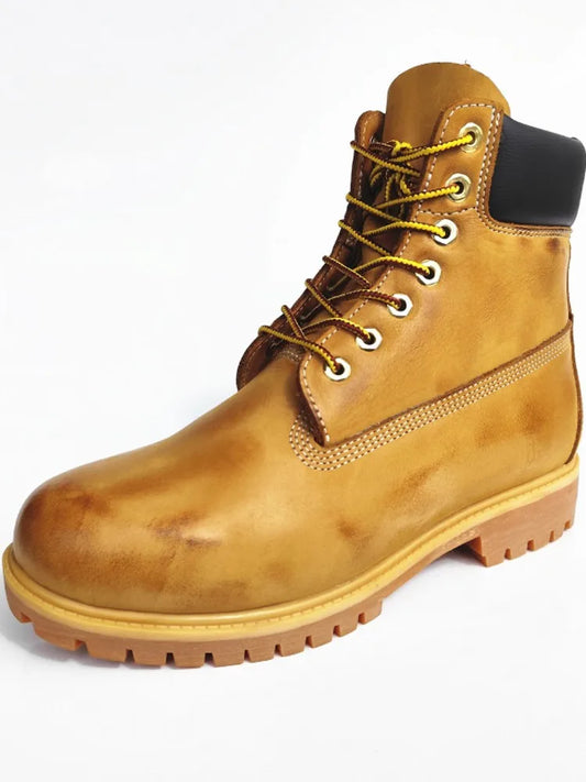 Men Handmade Vintage Cowskin Genuine Leather Ankle Boots Lace Up Spring Autumn Cargo High Top Shoes Mens Motorcycle Short Boots