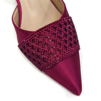 Nigerian Women Heel Party Ladies Italian Design Shoes And Bags Set Decorated with Rhinestone Handbag Wedding Party