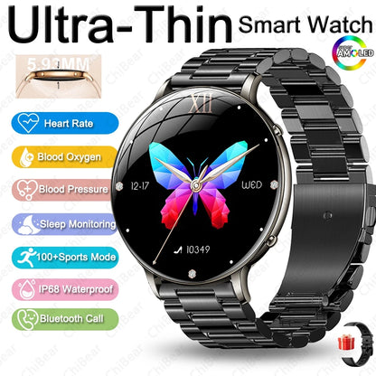 2026 Ultra-Thin Women Smart Watch AMOLED HD GPS Track Always-On Time Display LED Flashlight Bluetooth Call Waterproof Smartwatch