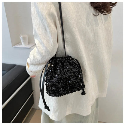 Shiny Sequin Drawstring Shoulder Bags for Women, Mini Crossbody Purse ,Sparkly Evening Handbag Suitable for Party Night Out