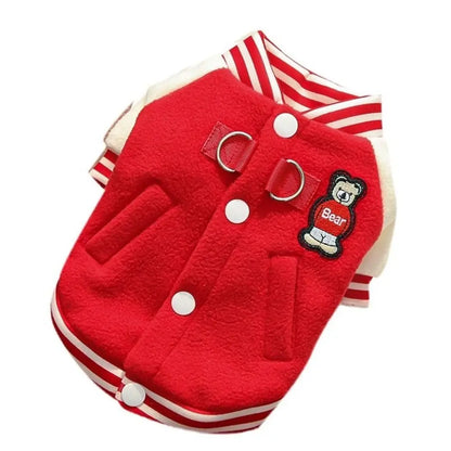 Winter Warm Puppy Coat with D Ring Button Pet Outdoor Jacket Cat Supplies Fleece Clothing Baseball Uniform Sport Suit