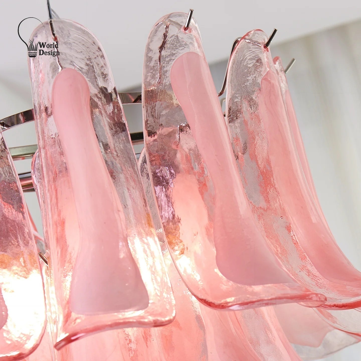 French Murano Petal Glass Chandelier Dining Table Living Room Antique Style Pink Petal Glass Pendant Chandelier Lights Bedroom