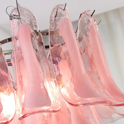 French Murano Petal Glass Chandelier Dining Table Living Room Antique Style Pink Petal Glass Pendant Chandelier Lights Bedroom