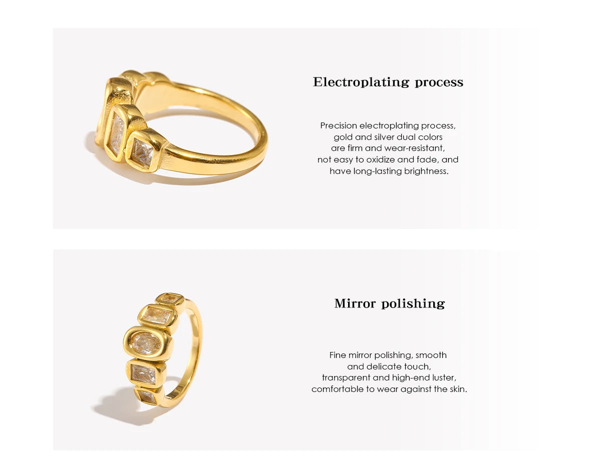 E.B.belle High Quality Geometric Clear Zircon Ring Classic Style18k Gold Plated Popular Jewelry Charm Hypoallergenic