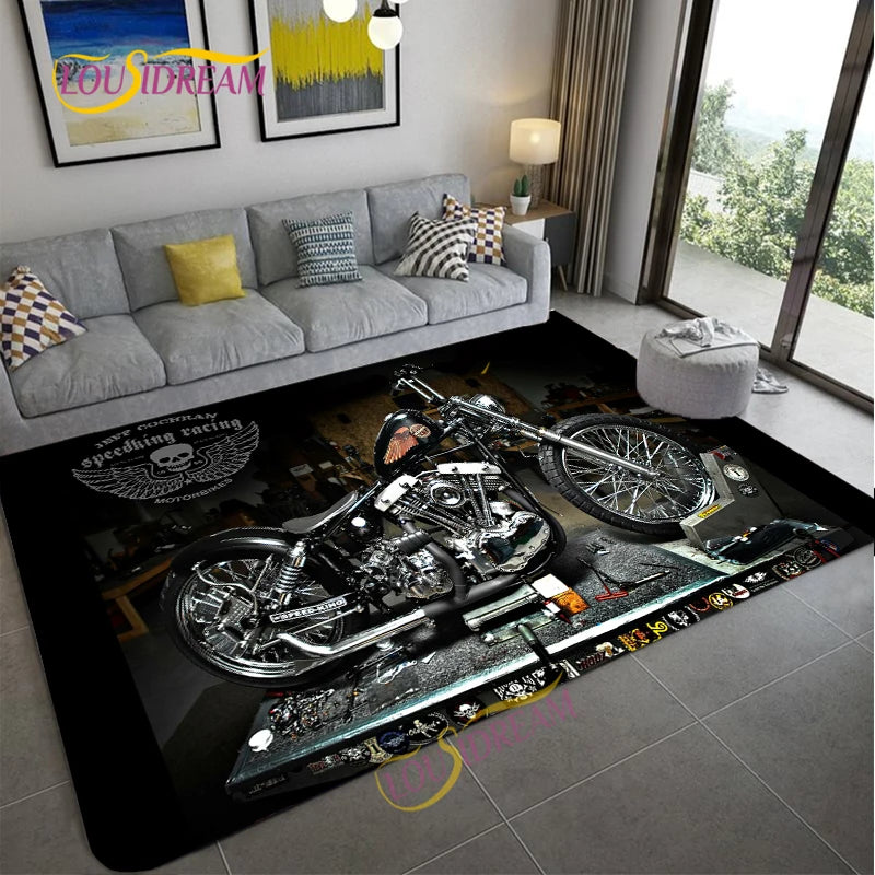 Retro Motorcycle Area Rug Carpet Moto Fans Non-slip Large Door Step Mat Bathmat for Living Room Bedroom Entrance Home Decoration
