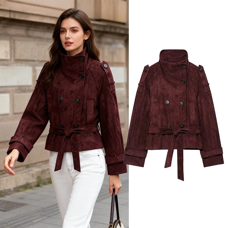 Women's Jackets Coats Autumn Fashion With Belt Suede Jacket Winter Women's Coat Women Short Jacket Vintage New Outerwear