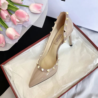 Luxury Brand Women's Shoes Woman Sandals Summer Rivets High Heels Side Empty Female Leather Fashion Prom Ladies Shoes Women 2026