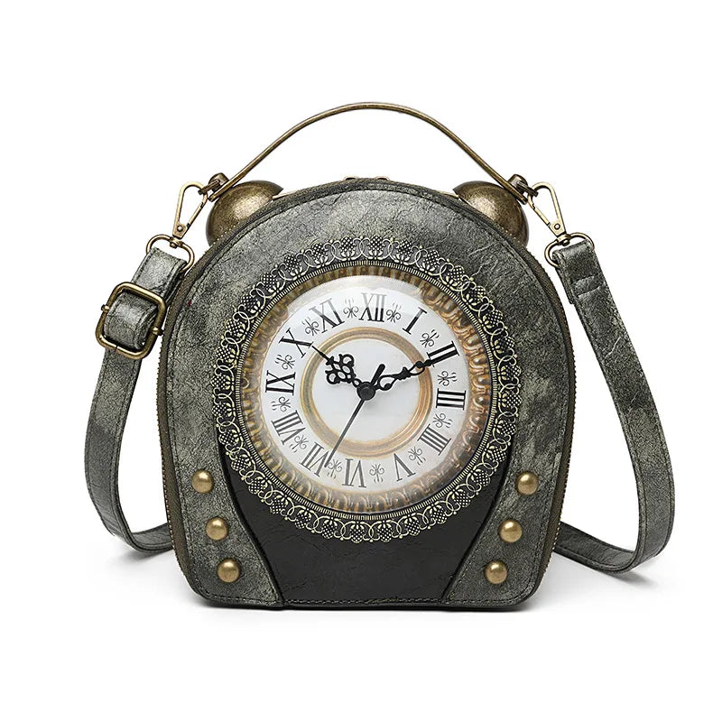 New Trendy PU Leather Retro Clock Handbags for Women 2025 Fashion Luxury Ladies Shoulder Crossbody Bag Square Evening Clutch Bag