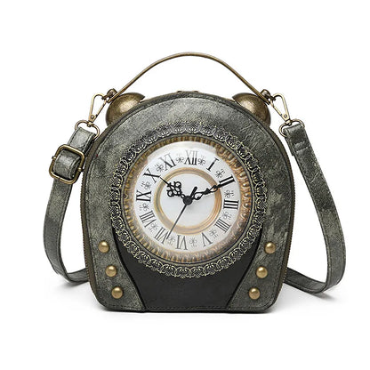 New Trendy PU Leather Retro Clock Handbags for Women 2025 Fashion Luxury Ladies Shoulder Crossbody Bag Square Evening Clutch Bag