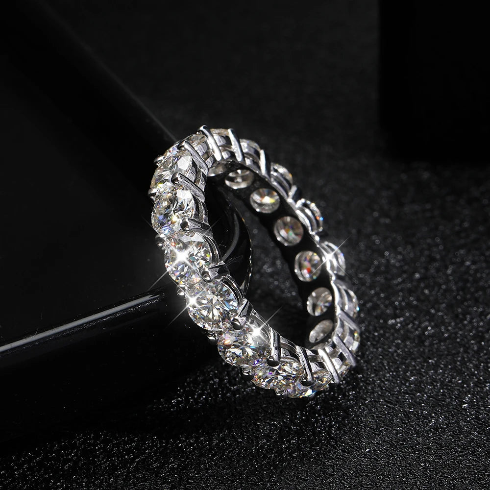FEOBUR 5mm D Color Moissanite Ring with Certificate Women S925 Sterling Silver Full Diamond Eternity Band Wedding Jewelry Gift