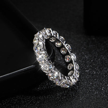 FEOBUR 5mm D Color Moissanite Ring with Certificate Women S925 Sterling Silver Full Diamond Eternity Band Wedding Jewelry Gift