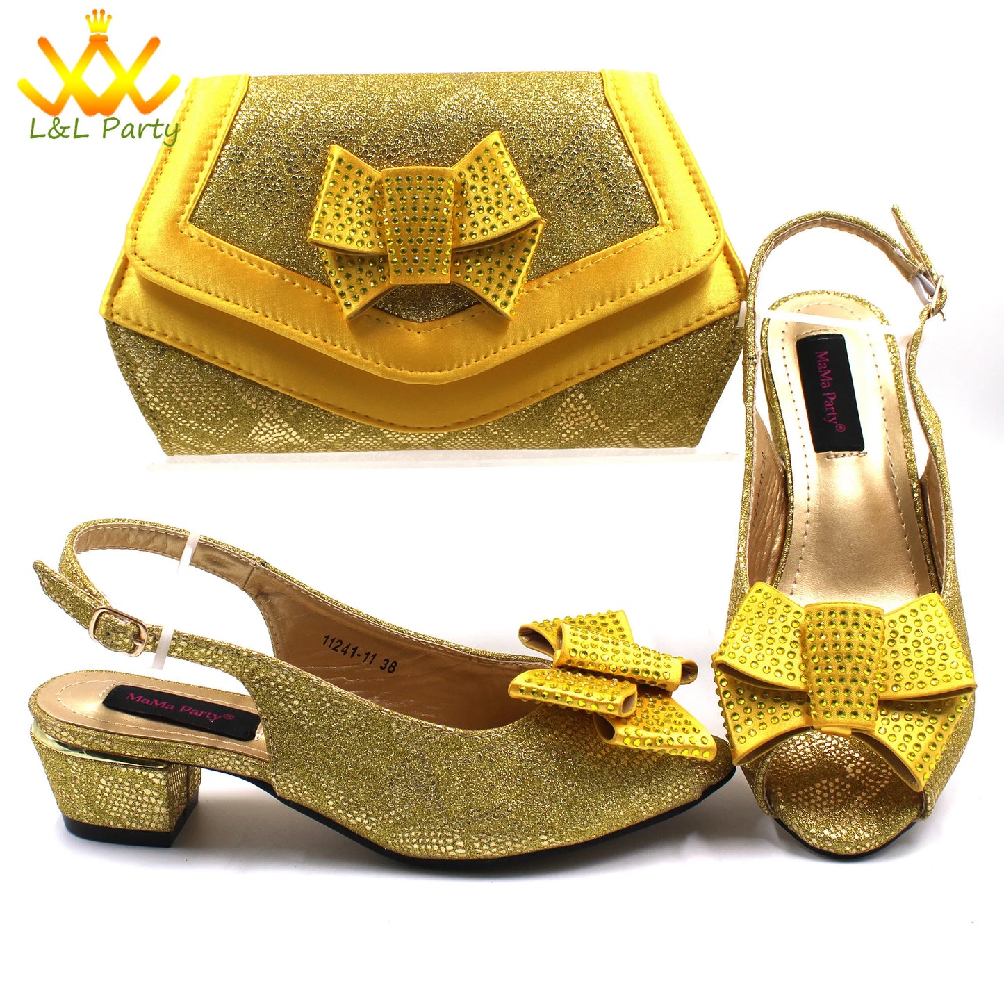 Pink New Arrivals Nigerian Women Shoes and Bag Set Italian Design Low Heels with Crystal Peep Toe Sandals for Party
