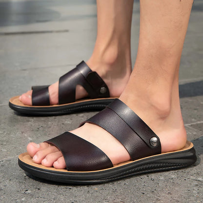 Male Luxury Sandals Male Leather Classic Men Slippers Beach Shoes Comfortable Walking Roman Sandals Outdoor Mens Slip on Shoes