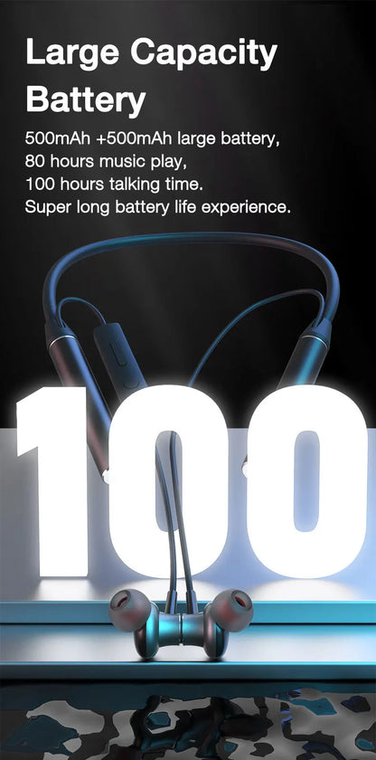 80 Hours Endurance Bass Bluetooth Headset With Microphone Stereo Neckband Headset Sports Headset TF Card