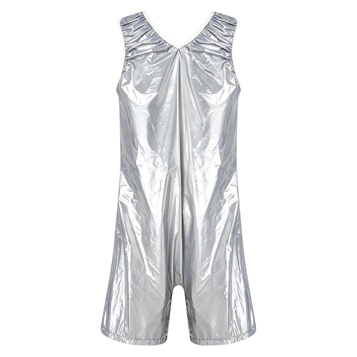 Womens Waterproof Jumpsuit Adaptive Special Needs Clothing Glossy V Neck Sleeveless Buttons Crotch Rompers Swimwear Nightwear