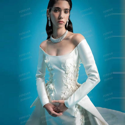 Exquisite Wedding Dresses Woman's Mermaid Appliques Sexy Off The Shoulder Long Sleeve Boat Neck Bride Gowns Vestidos Customized