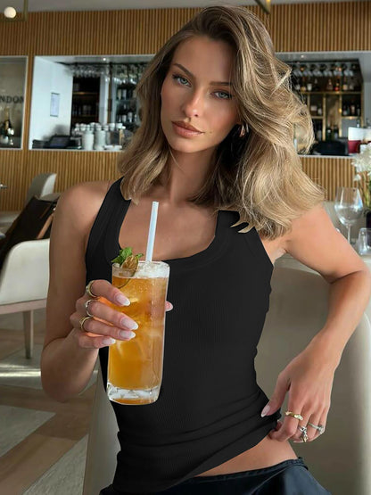 Dulzura Square Collar Sleeveless Slim Ribbed Tank Top Women'S Solid Sexy Casual Top Party Club Street Summer Clothes Wholesale