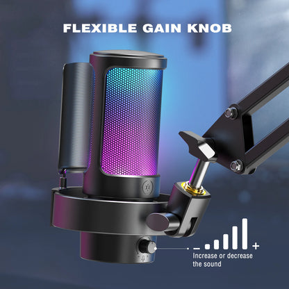 FIFINE USB Microphone for Recording and Streaming on PC and Mac,Headphone Output and Touch-Mute Button,Mic with 3 RGB Modes -A8