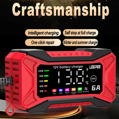 Intelligent Car Battery Charger Full Automatic Smart Battery Charging Fast Power Charging Pulse Repair Tools  Digital LCD Display For SUV Motorcycle Truck RV